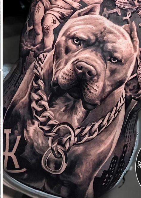 Bully Dog Tattoo, American Bully Tattoo, Pitbull Tattoo Design, Bully Tattoo, Pit Bull Tattoo, Pitbull Tattoos, Rottweiler Tattoo, Backpiece Tattoo, Chicano Tattoos Sleeve