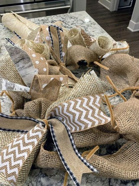 Burlap Wreath With Ribbon, Burlap And Ribbon Wreath Diy, Fall Burlap Wreath Diy, Mountain Craft, Diy Burlap Wreath, Fall Ribbon Wreath, Front Porch For Fall, Burlap Ribbon Wreaths, Ribbon Wreath Diy