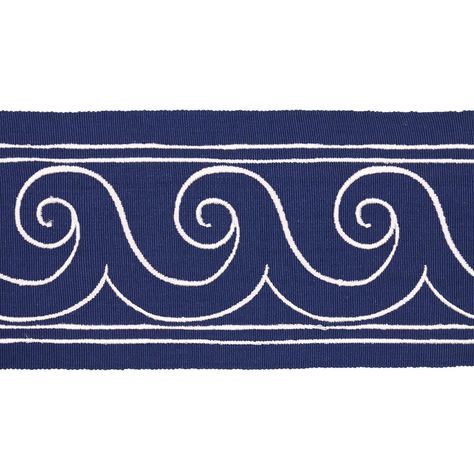 Greek Waves Trim - White On Navy Trims | Schumacher Trim Inspiration, Greece Culture, Craft Presents, India Country, Design Career, Hospitality Projects, Embroidered Trim, Classic Decor, Wave Pattern