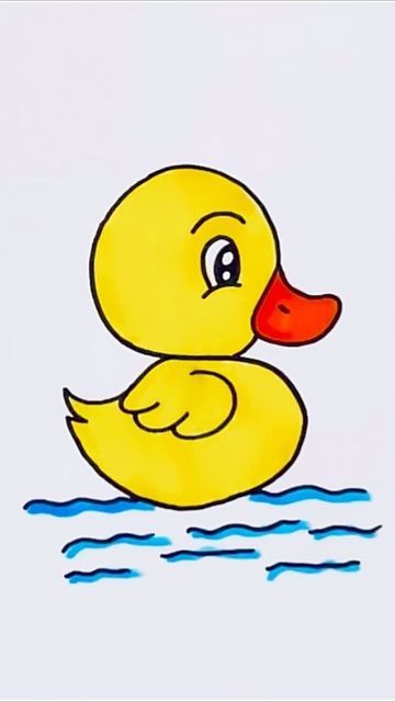 Duck Cartoon Drawing, Duck Drawing For Kids, Ducks Drawing, Cute Duck Drawing, Duck Drawing, Number Drawing, Little Duck, Cute Easy Drawings, Creative Drawing