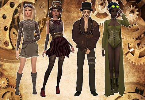 mmcc and lookbooks: Steampunk Lookbook Steampunk Shorts, Steampunk Gloves, Steampunk Hairstyles, Sims 4 Cheats, Steampunk Skirt, Punk Looks, Steampunk Dress, Steampunk Goggles, Old Boots