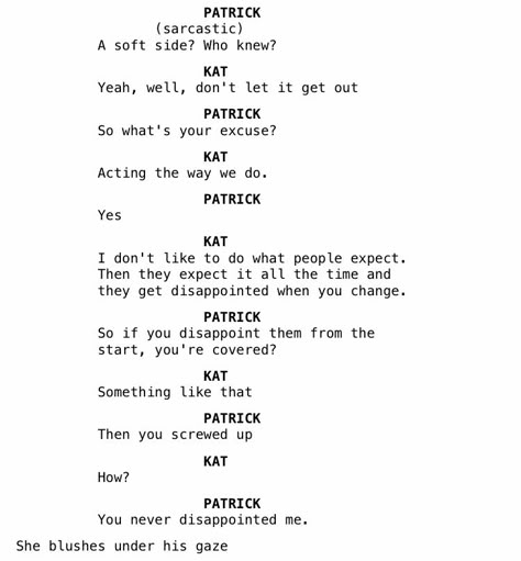 Scripts To Practice Acting Alone, Monologues From Movies, Kat And Patrick, Acting Auditions Monologues, Acting Practice, Audition Monologues, Acting Monologues, Cool Girl Monologue, Acting Dream