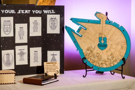 Star wars seating chart and guest book, Star Wars Wedding in Scenic Hills Country Club, Lazzat Photography Star Wars Seating Chart Wedding, Seating Chart Ideas, Chart Ideas, Star Wars Wedding, Star Wars Outfits, Wedding Officiant, Happy Tears, Country Club Wedding, Wedding Dj