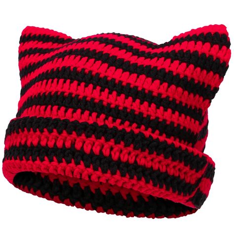 PRICES MAY VARY. 【Soft & Cozy Comfort to Wear】 This cat beanie is made of soft cotton for your ultimate comfort. Excellent warmth, stretch and breathability make it a comfortable winter accessory to wear. 【Funny Chic Cat Ear】 As a vintage y2k accessories, this crochet hat is rectangle that you can shape it into adorable cat ears when you put it on. Not only is it charismatic, but the ears also produce captivating visuals. 【2-Piece Set】 There are 2 knit beanies included. They are in differenct co Christmas Crochet Beanie, Red Crochet Ideas, Crochet Hats For Women, Cat Beanies, Cat Ears Beanie, Beanies Crochet, Crochet Cat Ear Beanie, Crochet Cat Beanie, Y2k Beanie