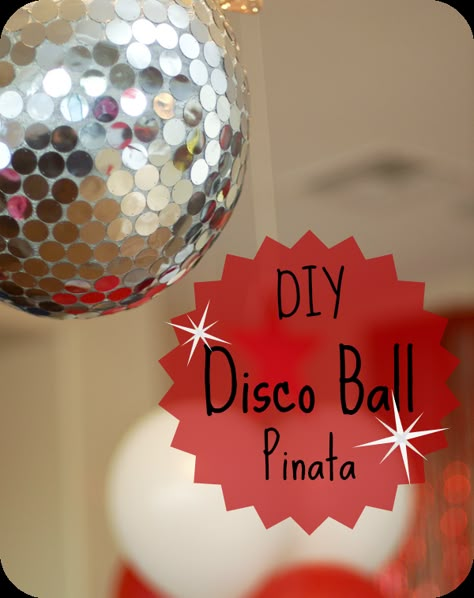 disco ball pinata (instead of this i think i'll spray paint some styrofoam balls silver and glue the sequin things to make decorations and i'll make a guitar pinata) Disco Ball Pinata, Party Disco Ball, Diy Disco Ball, Disco Ball Decorations, Rockstar Party, Diy Christmas Ball, Dance Party Birthday, Rock Star Party, Disco Theme