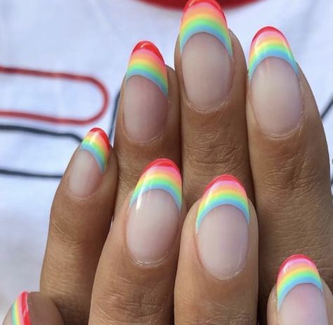 Rainbow Nail Art Designs, Nails Rainbow, French Tip Manicure, Lemon Nails, Rainbow Nails Design, Rainbow Nail Art, Nagellack Trends, French Tip Nail Designs, Colorful Nail