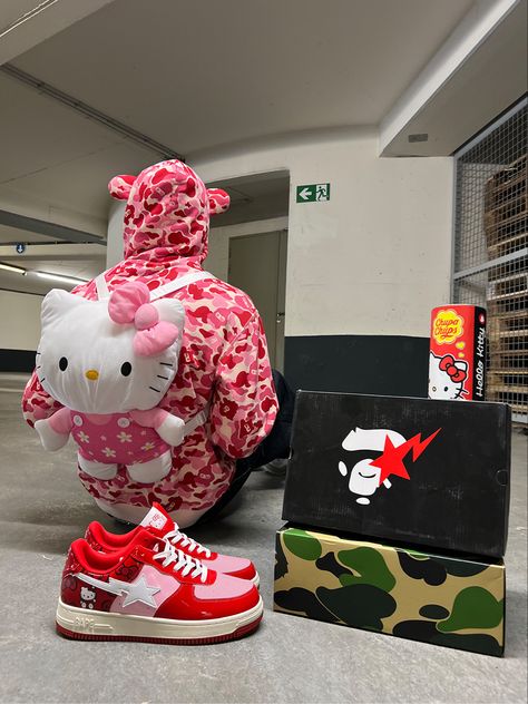 Hello Kitty Bapesta Shoes, Hello Kitty Bape, Bapesta Shoes, Bape Shoes, Hello Kitty Shoes, Kitty Items, Hello Kitty Aesthetic, Fresh Shoes, Hello Kitty Items