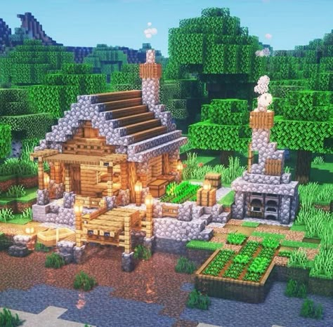 Survival House Minecraft, Minecraft House Ideas, Survival House, Minecraft Mansion, Minecraft Interior Design, Minecraft Farm, Bangunan Minecraft, Minecraft Cottage, Easy Minecraft Houses