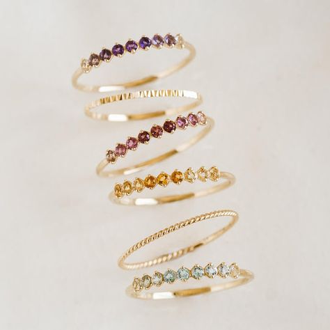 February Birthstone Ring 14k Gold - Ombre Amethyst | Linjer Jewelry Birthstone Stacking Rings, July Birthstone Ring, March Birthstone Ring, November Birthstone Ring, Mother Rings, Blue Topaz Stone, Citrine Stone, November Birthstone, Citrine Gemstone