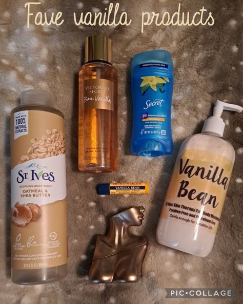 Favorite vanilla beauty products St. Ives Oatmeal and Shea Butter body wash Victoria's Secret Bare Vanilla body mist Secret Vanilla deodorant Burt's Bees Vanilla Bean lip balm Billie Eilish Perfume The Lotion Company Vanilla Bean body lotion St Ives Vanilla Body Wash, St Ives Oatmeal And Shea Butter, Vanilla Shower Products, Vanilla Bean Lotion, St Ives Products, St Ives Body Wash, Vanilla Deodorant, Billie Eilish Perfume, Eilish Perfume