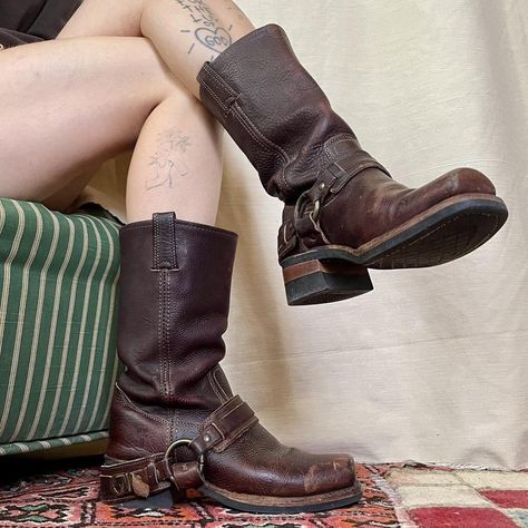 90s Frye harness boots
size women’s 7.5
good... - Depop Frye Boots Aesthetic, Fyre Boots, Fry Boots, Frye Harness Boots, Funky Shoes, Harness Boots, Shoe Inspo, Frye Boots, Boot Cuffs