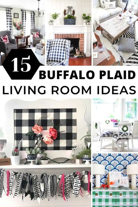 Buffalo Plaid Living Room, Faux Fireplace Ideas, Buffalo Plaid Curtains, Plaid Living Room, Aqua Walls, Buffalo Plaid Pillows, Fake Fireplace, Plaid Curtains, Buffalo Plaid Decor