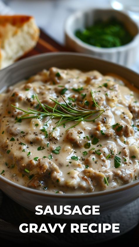 Indulge in the warm, comforting flavors of homemade sausage gravy with this easy-to-follow sausage gravy recipe. Perfect for serving over buttermilk biscuits or fried chicken, this classic Southern dish is a delicious addition to any breakfast or brunch spread. Learn how to make rich and creamy sausage gravy that's packed with savory goodness in just a few simple steps. Impress your friends and family with your cooking skills by mastering this hearty and flavorful dish. Cheese Gravy Recipe, Buttermilk Sausage Gravy, White Sausage Gravy Recipe, Gravy With Bacon Grease, Best Sausage Gravy Recipe, Southern Sausage Gravy, Country Gravy Recipe, Country Sausage Gravy, Best Biscuits And Gravy