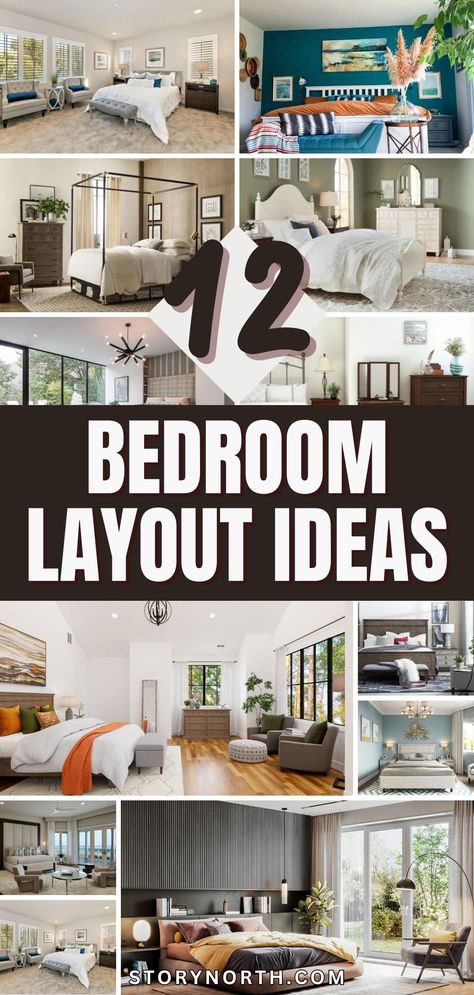 Save this pin for inspiring bedroom layout ideas to transform your space! From cozy nooks to elegant designs, these layouts will spark your creativity. #BedroomRemodel #HomeDecorIdeas #InteriorDesignInspiration Larger Bedroom Ideas, Long Room Bedroom Ideas, Odd Shape Bedroom Ideas, Bedroom Setup Ideas Layout Floor Plans Master Suite, How To Arrange A Large Bedroom, King Bed Overlapping Windows, Master Bedrooms Ideas For Couples Layout, Bedroom With 2 Windows Layout, Bedroom With Three Windows