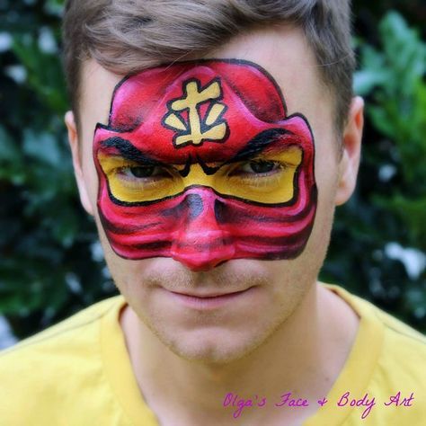 First attempt in creating a LEGO Ninjago mask. This is Kai the red ninjago. And just when I finished all the blending I realised I could save so much time doing the robe in one stroke LOL Oh well :D #lego #legos #legoninjago #legoninja #ninjago #kaininjago #ninjagokai #ninja #facepaintingdesigns #facepaintingideas #facepaintings #facepaintingninja #ninjaface #ninjafacepaint #ninjafacepainting #ninjagofacepaint #olgamurasev #olgasfacebodyart #facepaintingforboys #ninjamakeup #аквагрим #гримд... Ninjago Mask, Ninjago Masks, Ninja Makeup, Spider Man Face Paint, Lego Faces, Face Painting For Boys, Christmas Face Painting, Ninja Birthday Parties, Ninjago Birthday