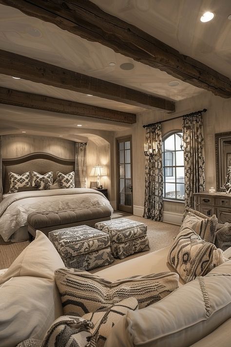 Modern Bedroom Ideas For Couples, King Size Bed Master Bedrooms, Cozy Decor Ideas, Stylish Master Bedrooms, Master Suite Bedroom, Beautiful Bedroom Decor, Beautiful Bedrooms Master, Sleeping Quarters, Big Bedrooms