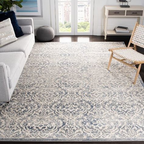 House of Hampton® Hitchens Ikat Handmade Tufted Wool Gray/Navy Area Rug | Wayfair Light Grey Blue, Office Area Rugs, Blue Grey Rug, Dark Gray Area Rug, Contemporary Classic, Transitional Decor, Vintage Area Rugs, Traditional Area Rugs, Grey Blue