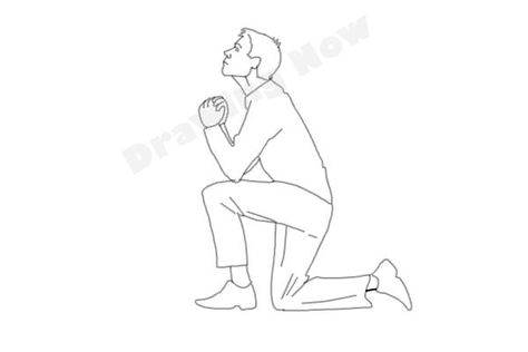 How to draw a person on their knees, kneeling - Step 12 Praying On Knees Drawing, Gospel Drawings, Praying Drawing Pose, Person Praying Drawing, Kneeling Sketch, Someone Kneeling, Person On Their Knees, Kneeling Pose Drawing, Person On Their Knees Reference