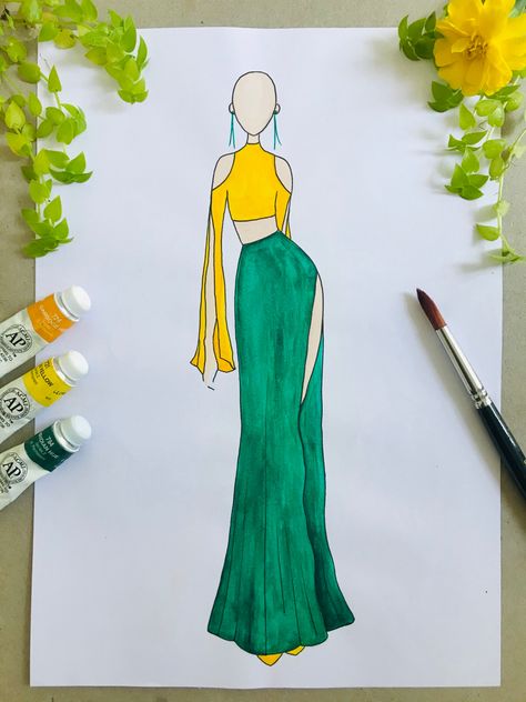 Tops Sketches, Easy Drawing Sketches, Green Wrap Skirt, Fashion Designing Course, Fashion Illustration Poses, Fashion Illustration Tutorial, Fashion Illustration Collage, Fashion Design Books, Fashion Figure Drawing