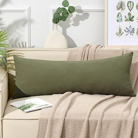 Amazon.com: ORTIGIA 14x36 Linen Pillow Cover, Olive Green Decorative Long Lumbar Throw Pillow Covers, Farmhouse Vintage Boho Solid Color Body Pillow Cover Cushion Case for Bed Couch Bench Living Room, ONLY Cover : Home & Kitchen Olive Green Pillow, Bench Living Room, Couch Bench, Apartment Living Room Ideas, Neutral Throw, Green Pillow Covers, Decorative Lumbar Pillows, Body Pillow Cover, Natural Linen Fabric