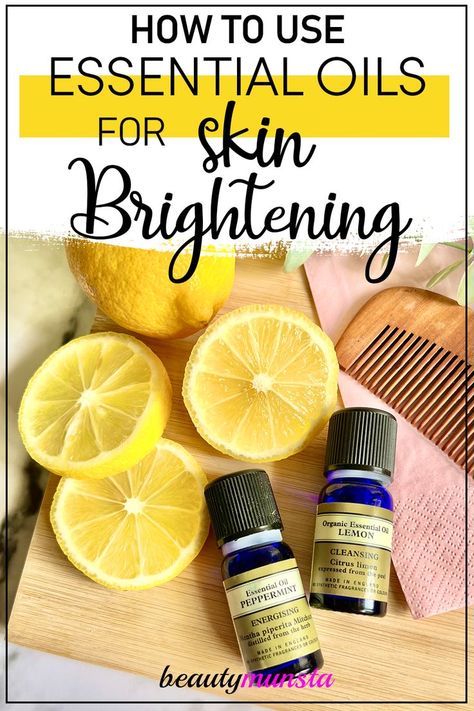 These are the best essential oils for skin brightening along with tips on how to use essential oils for skin brightening. Oils For Even Skin Tone, Homemade Skin Brightener, Essential Oil For Brightening Skin, Essential Oils For Pigmentation, Essential Oils For Skin Lightening, Diy Brightening Serum, Essential Oils For Dark Spots On Skin, Essential Oils For Burns On Skin, Best Essential Oils For Face