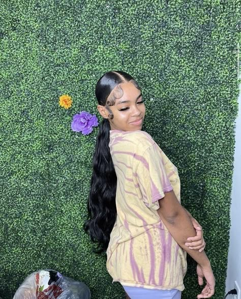 Cute Ponytail Hairstyles, Hair Ideas Medium, Hoco Hair Ideas Curls, Weave Ponytail Hairstyles, Sleek Ponytail Hairstyles, Weave Ponytail, Cute Ponytails, Black Ponytail Hairstyles, Birthday Hairstyles