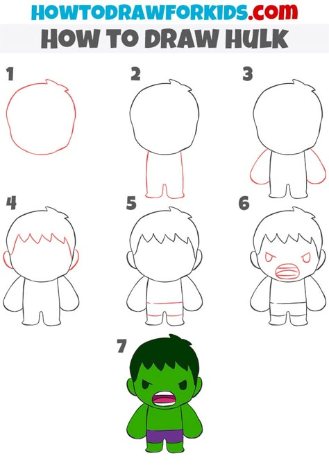 Super Hero Cartoon Drawing, How To Draw Hulk Easy Step By Step, Dinosaur Drawing Tutorial, Easy Superhero Drawings, Superhero Drawings Easy, How To Draw Super Heroes, Hulk Doodle, Hulk Drawing Easy, Hulk Drawing