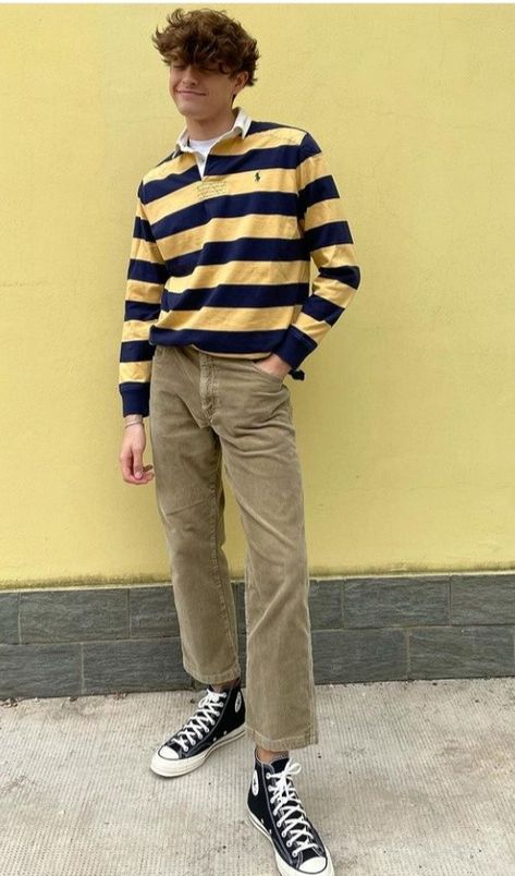 80s Fashion Men Outfits, 80s Outfit Men, Rugby Shirt Outfit, Preppy Boy Outfits, Retro Outfits 80s Style, Ryan Prevedel, Mens Rugby Shirts, Mens Converse, 90s Outfits