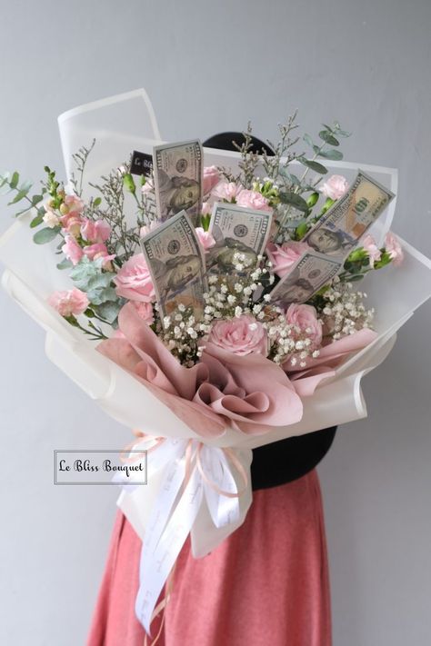 Dollar Bouquet, Flower Bouquet Luxury, Money Flower Bouquet, Graduation Flowers Bouquet, Bouquet Money, Flower Money, Bouquet Luxury, Wrapping Money, Pink Money