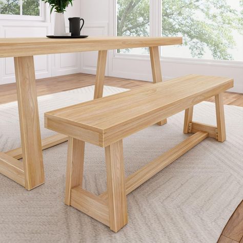 PRICES MAY VARY. Quality Dining Table Bench: This farmhouse dining bench is crafted with solid wood for a premium look and exceptional durability; Solid wood bench features clean, non-toxic finishes to complement your healthy living space Elegant Details: Our wood dining bench features a rustic, farmhouse design with angled legs and clean lines; The wirebrush finish adds a unique textured look; Pair with our Farmhouse Dining Table (sold separately) for the perfect matching style Easy Assembly: D Bench For Dining Table, Farmhouse Table Base, Diy Wooden Table, Farmhouse Dining Benches, Dining Table Bench Seat, Wood Entryway Bench, Dining Table Bench, Classic Dining Table, Wood Dining Bench