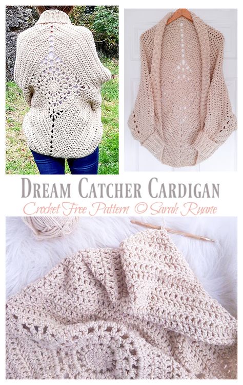 Dream Catcher Cardigan Crochet Free Pattern - Crochet & Knitting Dream Catcher Cardigan, Cocoon Cardigan Pattern, Crochet Dream Catcher, Diy Cardigan, Dream Catcher Tutorial, Crochet Cocoon, Crochet Cardigan Pattern Free, Cocoon Sweater, Crochet Dreamcatcher