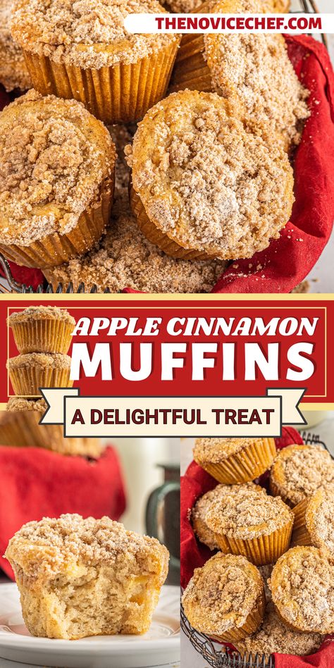 Old-fashioned Apple Cinnamon Muffins with a light, sweet crumb are made with freshly peeled and diced apples, brown sugar, and cinnamon. The crumbly, buttery cinnamon crumb topping makes them even more tempting. Cinnamon Muffins Recipe, Winter Baking Recipes, Apple Cinnamon Muffins Recipe, Easy Apple Dumplings, Novice Chef, Yummy Bread, Betty Crocker Recipes, Apple Cinnamon Muffins, Easy Autumn Recipes