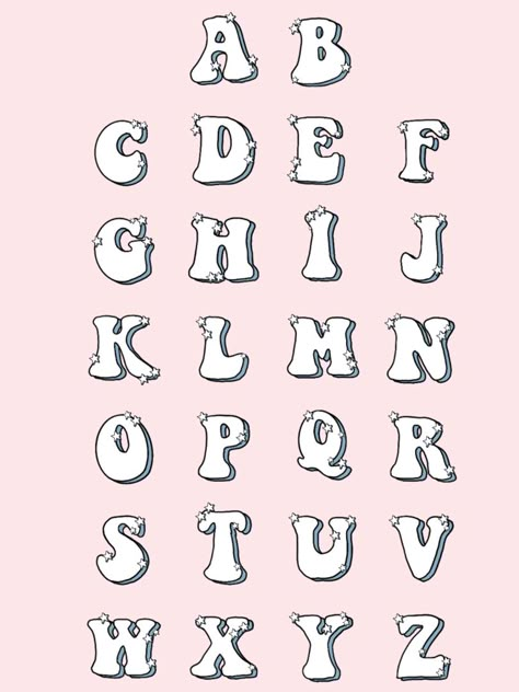 Funky Letters Fonts, Fonts Groovy, How To Draw Groovy Letters, Groovy Letters Alphabet, Sorority Fonts Lettering, Funky Bubble Letters, Groovy Writing, Star Fonts Alphabet, Retro Bubble Letters