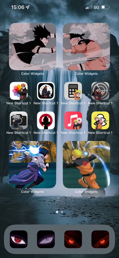 Naruto Homescreen, Naruto Wallpaper Iphone, Ios Layout, Iphone Homescreen, Iphone Homescreen Wallpaper, Home Screen Ideas, Phone Aesthetic, Iphone Layout, Phone Organization