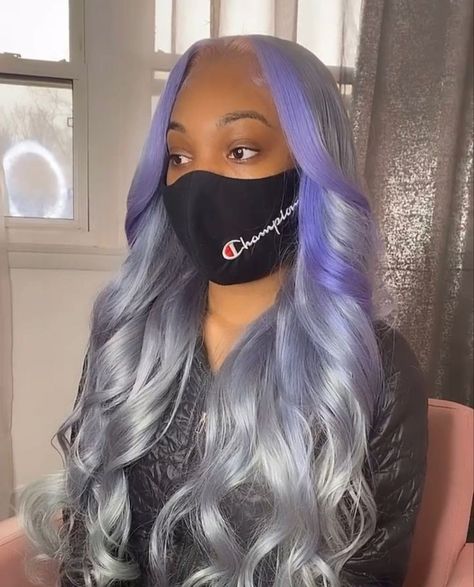 Platinum Gray Hair On Black Women, Color Wigs, Prom 2022, Frontal Wig Hairstyles, Creative Hair Color, Birthday Hairstyles, Wig Color, Lavender Hair