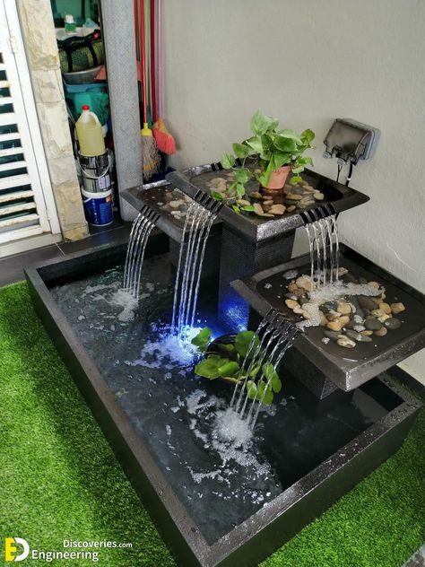 30 Creative Water Fountain Ideas for Your Home Check more at https://zugnews.com/30-creative-water-fountain-ideas-for-your-home/ Balcony Fountain, Corner Waterfall, Indoor Fountain Ideas, Water Fountain Ideas, Resin Fountain, Outdoor Wall Fountains, Miniature Zen Garden, Aquarium Garden, Water Fountain Design