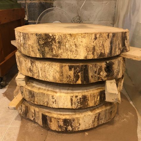 Make A Round Table, Tree Log Ideas, Wood Slice Coffee Table, Wood Slice Table, Tree Coffee Table, Tree Trunk Table, Log Coffee Table, Log Ideas, Log Table