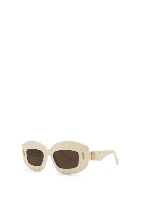 LOEWE Smooth Pavé Screen sunglasses in acetate Ivory Loewe Sunglasses Women, Loewe Eyewear, Loewe Inflated Sunglasses, Luxury Acetate Shield Sunglasses, Designer Brown Acetate Sunglasses, The Starry Night, Crystal Embellishment, Capsule Collection, Gold Finish