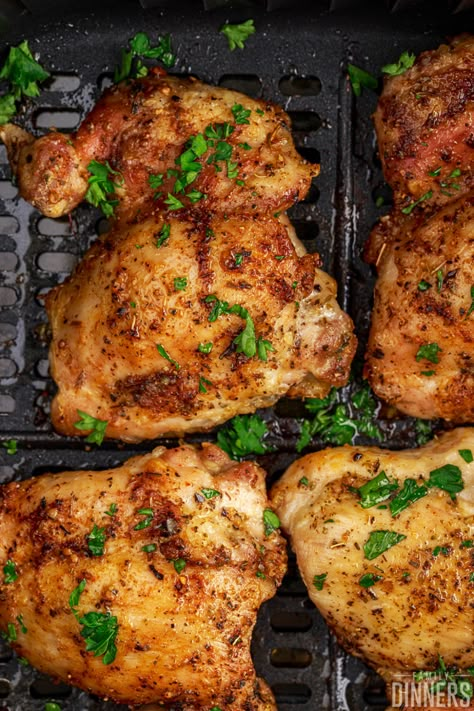 Air Fryer Thighs, Air Fryer Recipes Chicken Thighs, The Salty Marshmallow, Salty Marshmallow, Air Fryer Chicken Thighs, Chicken Thighs Recipe, Thighs Recipe, Boneless Chicken Thigh Recipes, Air Fryer Recipes Chicken