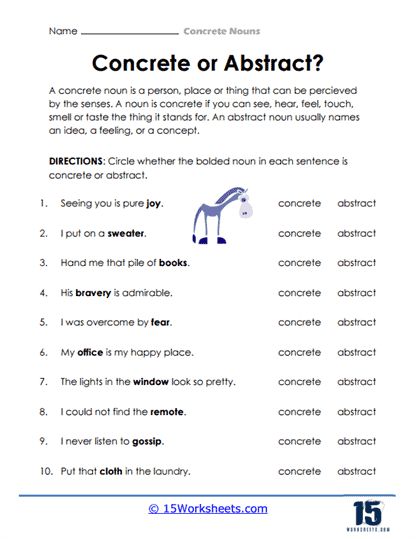 Grammar Worksheets - 15 Worksheets.com Concrete Nouns And Abstract Nouns, Abstract And Concrete Nouns Worksheets, Concrete Nouns Worksheets, Concrete And Abstract Nouns, Personal Pronouns Worksheets, Concrete Nouns, Conjunctions Worksheet, Intransitive Verb, Abstract Nouns