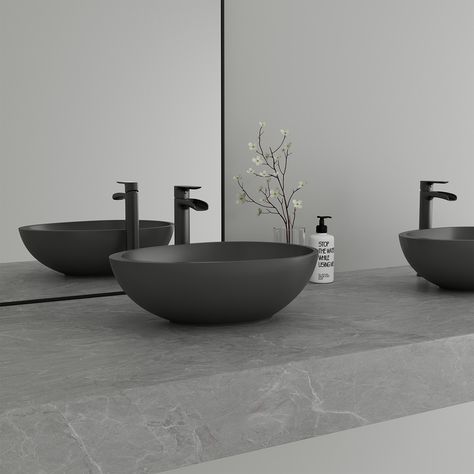 Sink utilizes a special and exclusive formula that blends cement and sand to create a sink with a wide selection of colors and shapes. The sink structure is strong and resistant to cracking, providing unparalleled durability. Micro Cement Wall, Cement Sink, Micro Cement, Black Sink, Cement Wall, Black Cement, Bathroom Sinks, Vessel Sink, Bathroom Sink Faucets