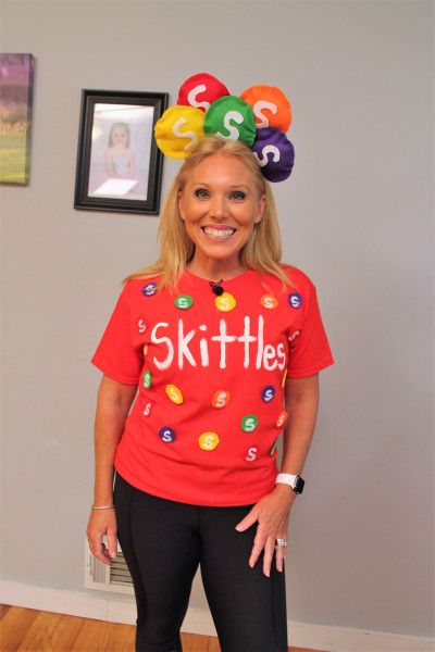 Candy Halloween Costume Diy, Skittle Costume, Inexpensive Halloween Costumes, Candy Halloween Costumes, School Halloween Costumes, Costumes For Work, Halloween Costumes For Work, Teacher Halloween Costumes, Clever Halloween