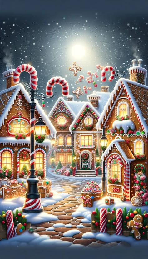 Christmas Village Aesthetic Wallpaper, Gingerbread House Phone Wallpaper, Gingerbread Screensaver, Thomas Kinkade Christmas Wallpapers, Christmas House Wallpaper, Christmas Scene Wallpaper, Cute Wallpaper Christmas, Christmas Scenery Wallpaper, Christmas Backgrounds Wallpapers Desktop