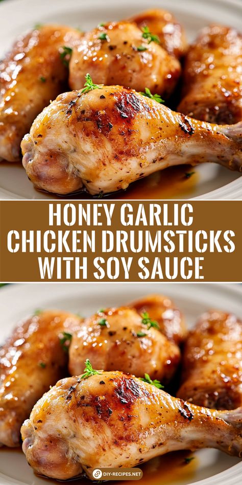 This honey garlic chicken drumsticks recipe uses soy sauce, honey, and garlic for a rich, flavorful glaze. Easy and delicious for family dinners! Recipes Using Drumsticks, Chicken Wing And Drumstick Recipes, Honey Glazed Chicken Drumsticks, Recipes For Drumstick Chicken, What To Make With Chicken Drumsticks, Quick Chicken Drumstick Recipes, Best Drumstick Chicken Recipes, Chicken Drumsticks Recipes For Dinner, Recipes For Chicken Drumsticks