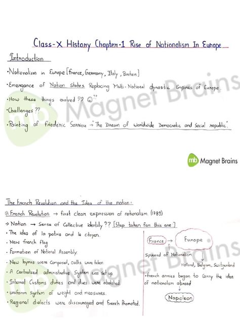 Rise Of Nationalism In Europe Notes, Class 10 History Chapter 1 Notes, Nationalism In Europe Class 10 Notes, Nationalism In Europe Notes, Study Flashcards, History Notes, Science Notes, Board Exam, Class Notes