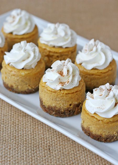 Mini Pumpkin Cheesecake - Glorious Treats Pumpkin Cheesecakes, Biscotti Cheesecake, Mini Pumpkin Cheesecake, Pumpkin Cheesecake Recipes, Cheesecake Mini, Cake Mini, Thanksgiving Treats, Oreo Dessert, Cheesecake Bites