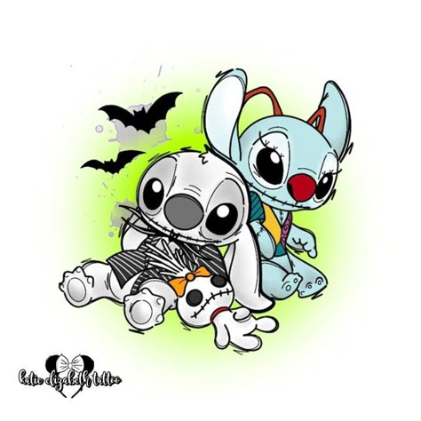 𝐊𝐀𝐓𝐈𝐄 𝐄𝐋𝐈𝐙𝐀𝐁𝐄𝐓𝐇 ♥ on Instagram: “🖤 Stitch & Angel X Nightmare! 🖤 Available to be tattooed after lockdown. Deposit secures design xx . #stitch #stitchtattoo…” Stitch And Angel As Jack And Sally, Stitch As Oogie Boogie, Stitch And Jack Skellington Tattoo, Goth Stitch Disney, Stitch As Jack Skellington, Halloween Stitch Tattoo, Stitch And Angel Halloween, Stitch Nightmare Before Christmas, Stitch And Jack Skellington