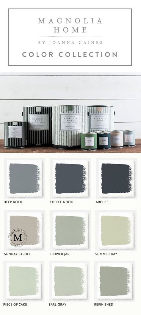 Fixer Upper Joanna Gaines Magnolia Home Paint collection. Magnolia Home Paint Deep Rock. Magnolia Home Paint Coffee Nook. Magnolia Home Paint Arches. Magnolia Home Paint Sunday Stroll. Magnolia Home Paint Flower Jar. Magnolia Home Paint Summer Hay. Magnolia Home Paint Piece of Cake. Magnolia Home Paint Earl Gray. Magnolia Home Paint Refinished. #FixerUpper #JoannaGaines #MagnoliaHome #PaintColors Magnolia Home Paint, Magnolia Homes Paint, Joanna Gaines Paint, Colors For Home, Magnolia Paint, Flower Jar, Paint Collection, Magnolia Farms, Home Paint