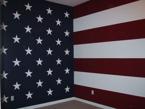 Red White And Blue Room, American Flag Bedroom, White And Blue Room, Patriotic Room, Patriotic Bedroom, Sons Room, Room Boys, American Flag Wall, Rooms Design