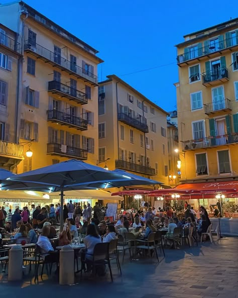 A picture of Nice, France at night time Europe At Night Aesthetic, South Of France Apartment, South Of France Nice, Nice South Of France, Nice France Winter, South Of France Party, South France Aesthetic, Nice France Aesthetic, France At Night